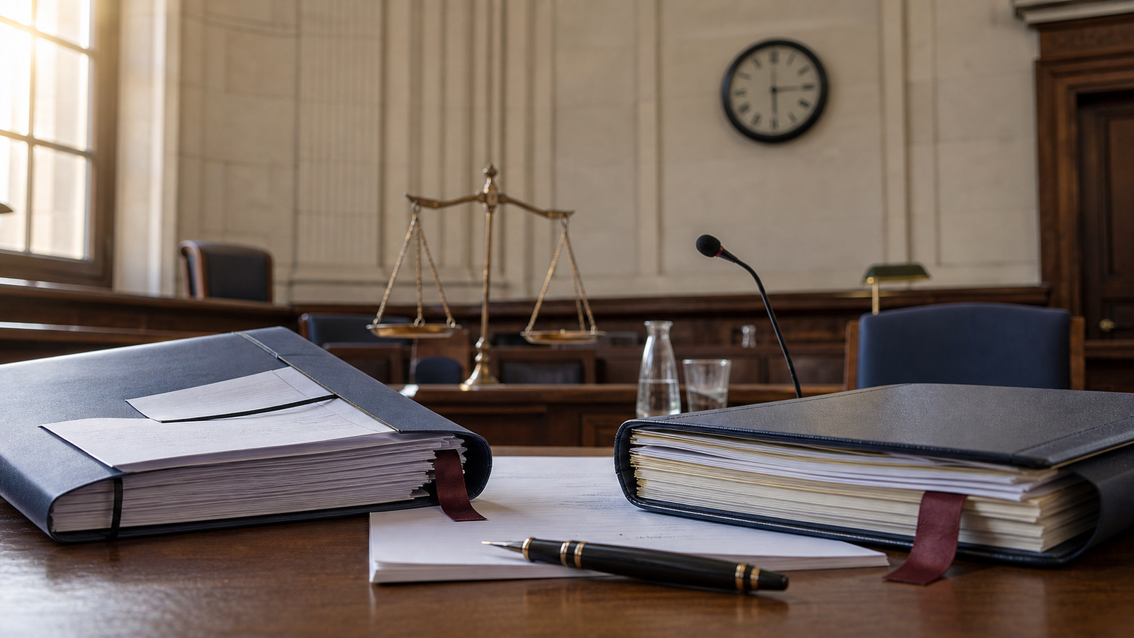 Illustration éditoriale de deux dossiers d avocats face à face dans une salle d audience, symbolisant la stratégie de défense en appel.